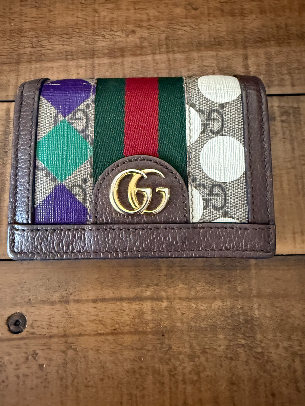 Gucci Wallet Womens Multicolor GG Canvas Bi-Fold Web Stripe Logo Compact Italy